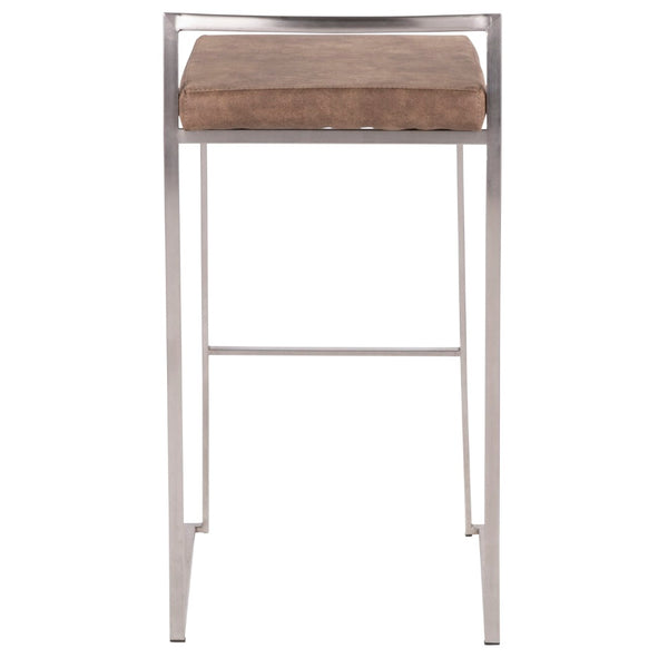 English Elm 30 Inch Stackable Barstools Set of 3 Welded Steel Frame with Padded Upholstered Seats Brown B202P290866