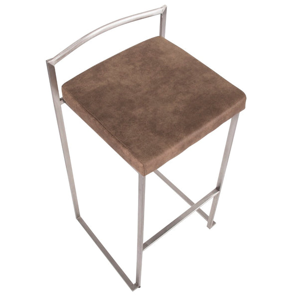 English Elm 30 Inch Stackable Barstools Set of 3 Welded Steel Frame with Padded Upholstered Seats Brown B202P290866