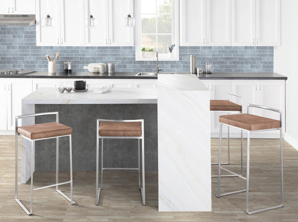 English Elm 30 Inch Stackable Barstools Set of 3 Welded Steel Frame with Padded Upholstered Seats Brown B202P290866