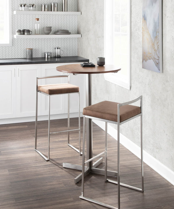 English Elm 30 Inch Stackable Barstools Set of 3 Welded Steel Frame with Padded Upholstered Seats Brown B202P290866