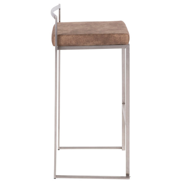 English Elm 30 Inch Stackable Barstools Set of 3 Welded Steel Frame with Padded Upholstered Seats Brown B202P290866