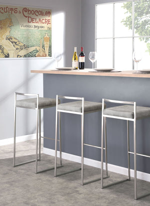English Elm 30 Inch Stackable Barstools Set of 3 Welded Steel Frame with Padded Upholstered Seats Gray B202P290867