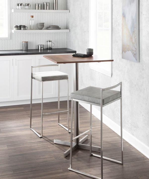 English Elm 30 Inch Stackable Barstools Set of 3 Welded Steel Frame with Padded Upholstered Seats Gray B202P290867