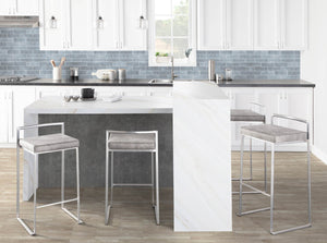 English Elm 30 Inch Stackable Barstools Set of 3 Welded Steel Frame with Padded Upholstered Seats Gray B202P290867