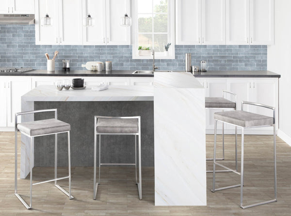 English Elm 30 Inch Stackable Barstools Set of 3 Welded Steel Frame with Padded Upholstered Seats Gray B202P290867