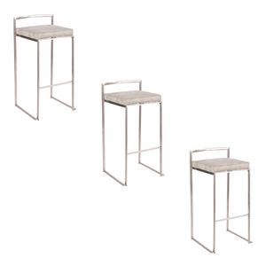 English Elm 30 Inch Stackable Barstools Set of 3 Welded Steel Frame with Padded Upholstered Seats Gray B202P290867