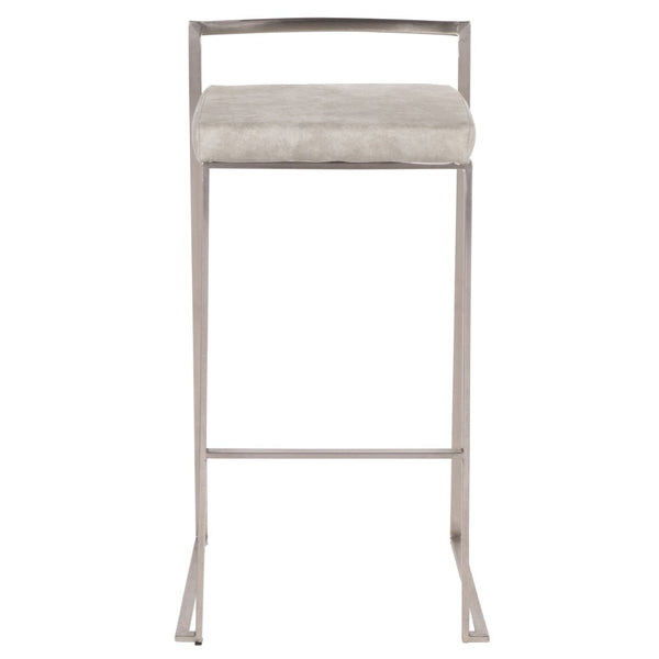 English Elm 30 Inch Stackable Barstools Set of 3 Welded Steel Frame with Padded Upholstered Seats Gray B202P290867