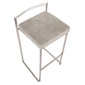 English Elm 30 Inch Stackable Barstools Set of 3 Welded Steel Frame with Padded Upholstered Seats Gray B202P290867