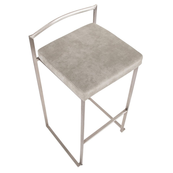 English Elm 30 Inch Stackable Barstools Set of 3 Welded Steel Frame with Padded Upholstered Seats Gray B202P290867