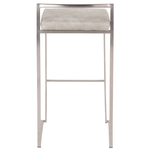 English Elm 30 Inch Stackable Barstools Set of 3 Welded Steel Frame with Padded Upholstered Seats Gray B202P290867