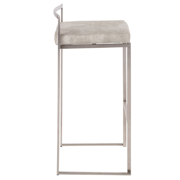 English Elm 30 Inch Stackable Barstools Set of 3 Welded Steel Frame with Padded Upholstered Seats Gray B202P290867
