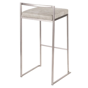 English Elm 30 Inch Stackable Barstools Set of 3 Welded Steel Frame with Padded Upholstered Seats Gray B202P290867