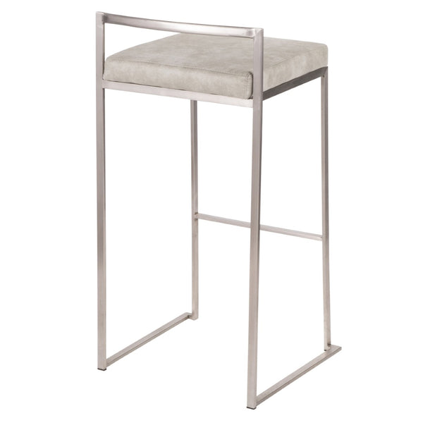 English Elm 30 Inch Stackable Barstools Set of 3 Welded Steel Frame with Padded Upholstered Seats Gray B202P290867