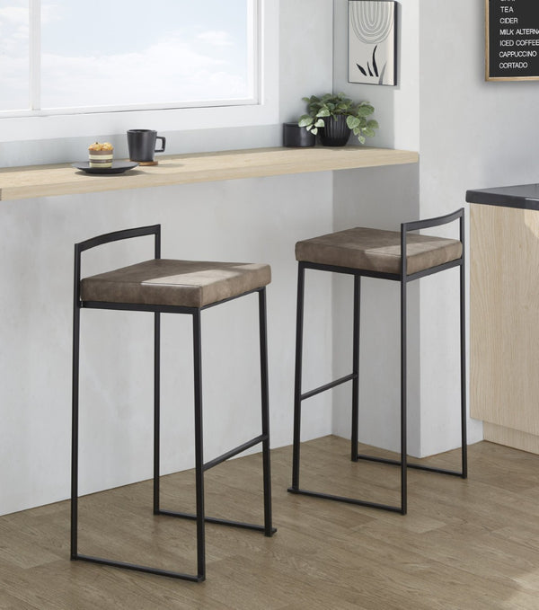 English Elm Contemporary Stackable Metal Barstools with Padded Fabric Seats for Kitchen Island Bar Brown B202P290868