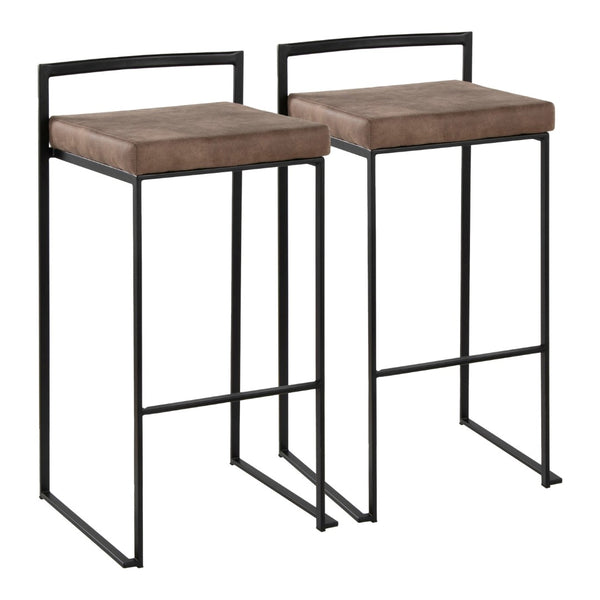 English Elm Contemporary Stackable Metal Barstools with Padded Fabric Seats for Kitchen Island Bar Brown B202P290868