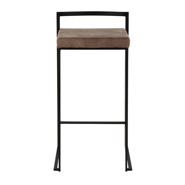 English Elm Contemporary Stackable Metal Barstools with Padded Fabric Seats for Kitchen Island Bar Brown B202P290868