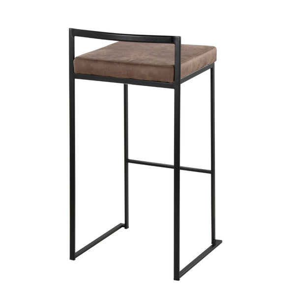 English Elm Contemporary Stackable Metal Barstools with Padded Fabric Seats for Kitchen Island Bar Brown B202P290868