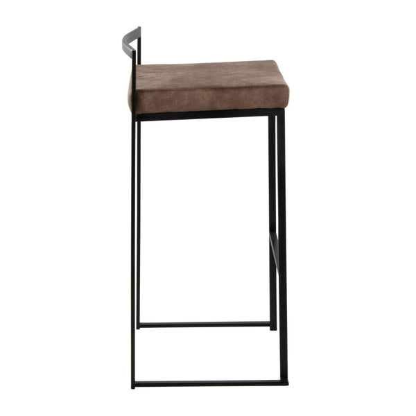 English Elm Contemporary Stackable Metal Barstools with Padded Fabric Seats for Kitchen Island Bar Brown B202P290868