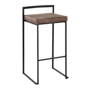 English Elm Contemporary Stackable Metal Barstools with Padded Fabric Seats for Kitchen Island Bar Brown B202P290868