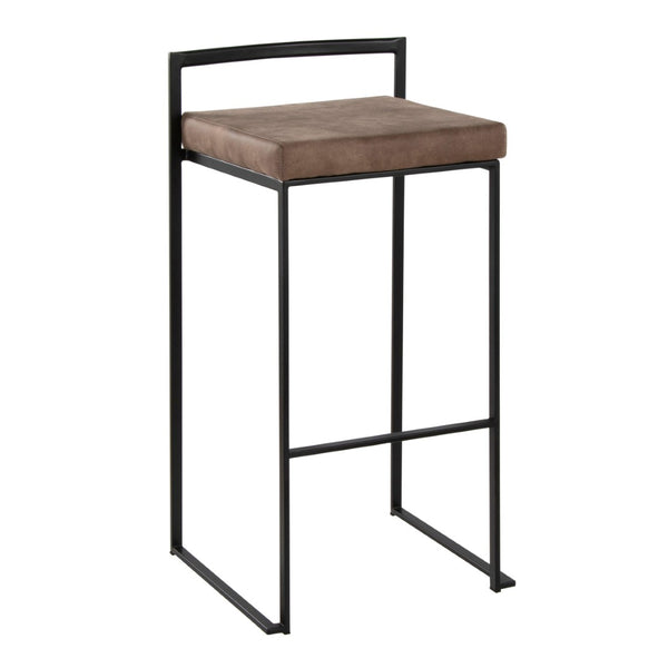 English Elm Contemporary Stackable Metal Barstools with Padded Fabric Seats for Kitchen Island Bar Brown B202P290868