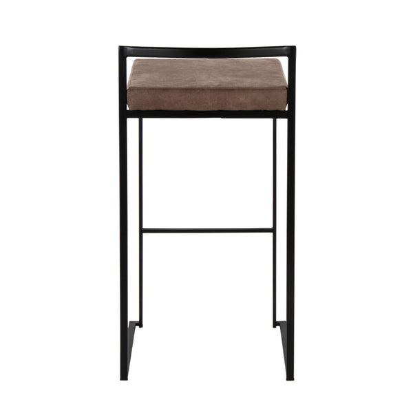 English Elm Contemporary Stackable Metal Barstools with Padded Fabric Seats for Kitchen Island Bar Brown B202P290868