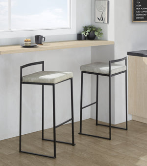 English Elm Contemporary Stackable Metal Barstools with Padded Fabric Seats for Kitchen Island Bar Gray B202P290869