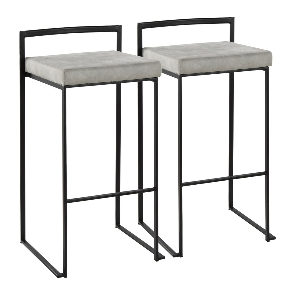 English Elm Contemporary Stackable Metal Barstools with Padded Fabric Seats for Kitchen Island Bar Gray B202P290869