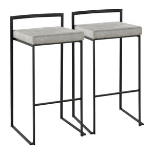 English Elm Contemporary Stackable Metal Barstools with Padded Fabric Seats for Kitchen Island Bar Gray B202P290869