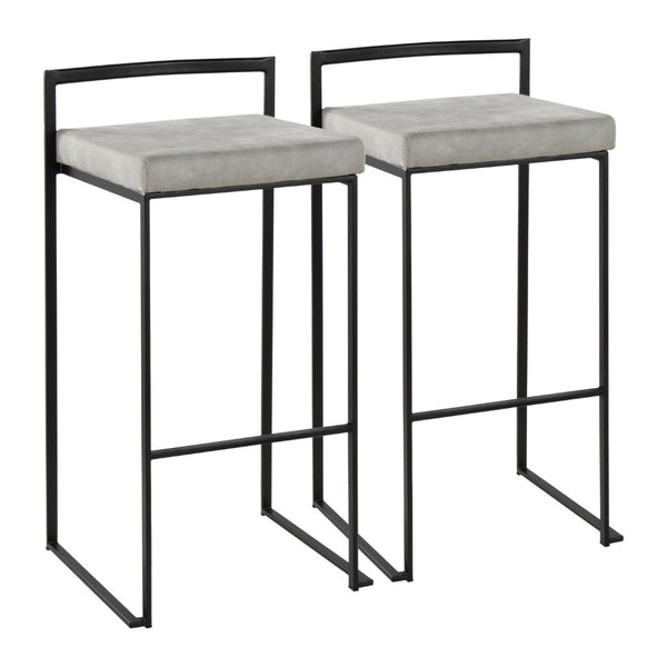 English Elm Contemporary Stackable Metal Barstools with Padded Fabric Seats for Kitchen Island Bar Gray B202P290869