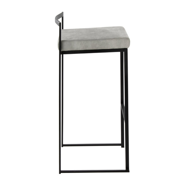 English Elm Contemporary Stackable Metal Barstools with Padded Fabric Seats for Kitchen Island Bar Gray B202P290869