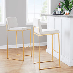 English Elm 30 Inch High Back Barstool Set of 3 with Padded Seat and Metallic Steel Frame Gold Beige B202P290870