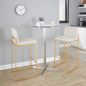 English Elm 30 Inch High Back Barstool Set of 3 with Padded Seat and Metallic Steel Frame Gold Beige B202P290870