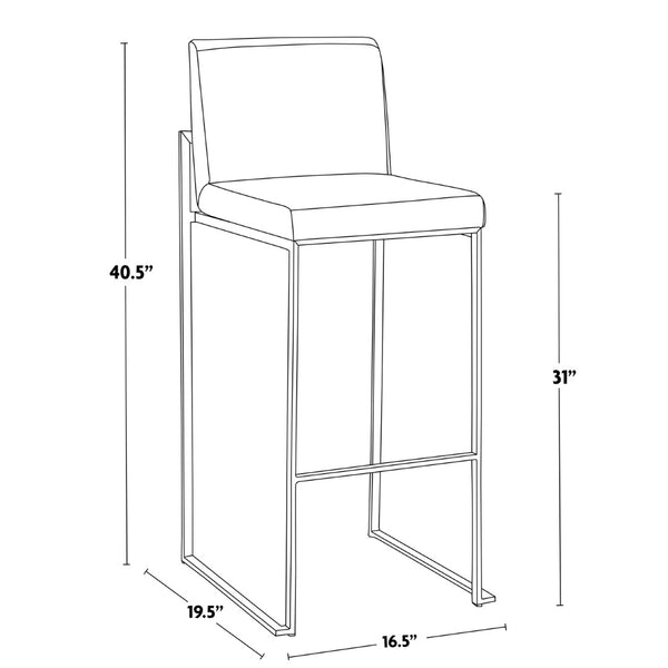 English Elm 30 Inch High Back Barstool Set of 3 with Padded Seat and Metallic Steel Frame Gold Beige B202P290870