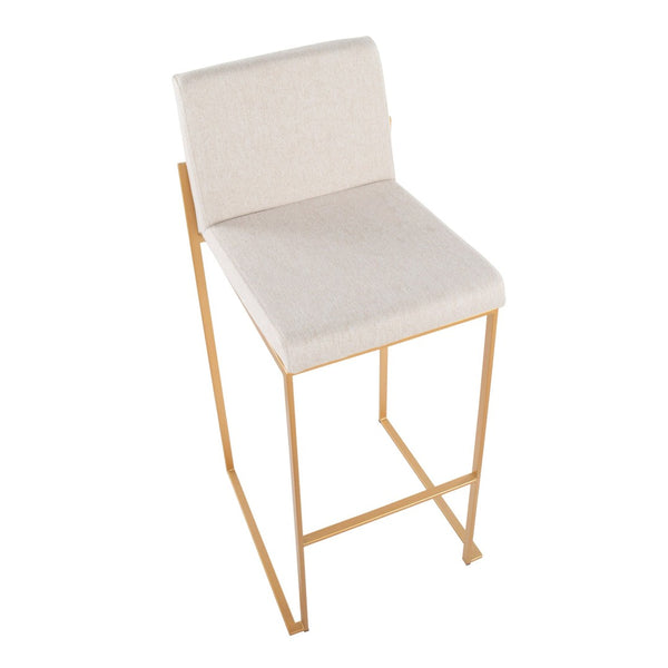 English Elm 30 Inch High Back Barstool Set of 3 with Padded Seat and Metallic Steel Frame Gold Beige B202P290870
