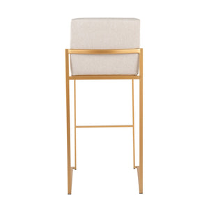 English Elm 30 Inch High Back Barstool Set of 3 with Padded Seat and Metallic Steel Frame Gold Beige B202P290870