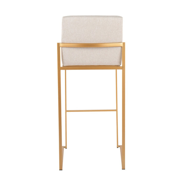 English Elm 30 Inch High Back Barstool Set of 3 with Padded Seat and Metallic Steel Frame Gold Beige B202P290870