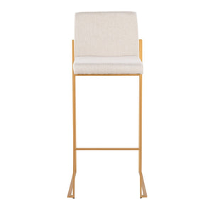 English Elm 30 Inch High Back Barstool Set of 3 with Padded Seat and Metallic Steel Frame Gold Beige B202P290870