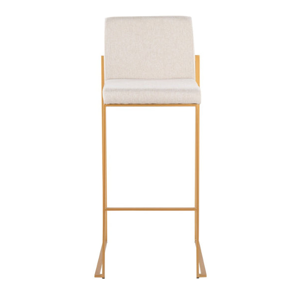 English Elm 30 Inch High Back Barstool Set of 3 with Padded Seat and Metallic Steel Frame Gold Beige B202P290870