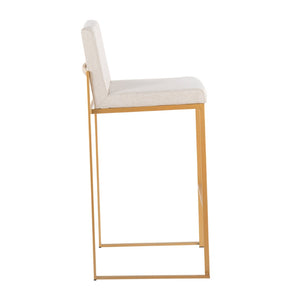 English Elm 30 Inch High Back Barstool Set of 3 with Padded Seat and Metallic Steel Frame Gold Beige B202P290870