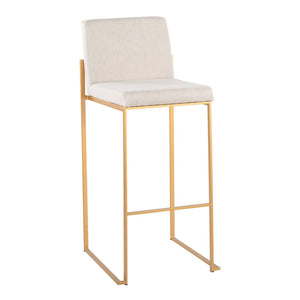 English Elm 30 Inch High Back Barstool Set of 3 with Padded Seat and Metallic Steel Frame Gold Beige B202P290870