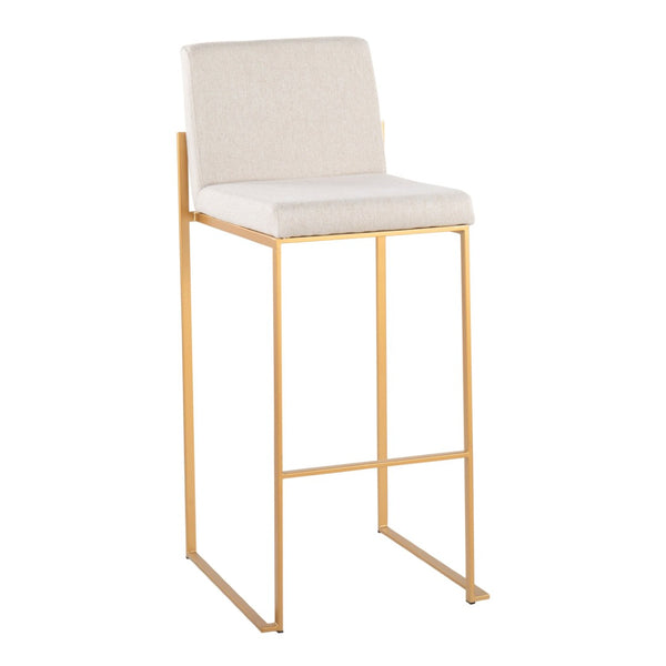 English Elm 30 Inch High Back Barstool Set of 3 with Padded Seat and Metallic Steel Frame Gold Beige B202P290870
