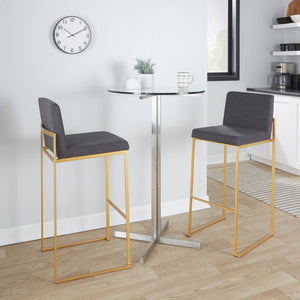 English Elm 30 Inch High Back Barstool Set of 3 with Padded Seat and Metallic Steel Frame Gold Charcoal B202P290871