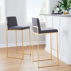 English Elm 30 Inch High Back Barstool Set of 3 with Padded Seat and Metallic Steel Frame Gold Charcoal B202P290871