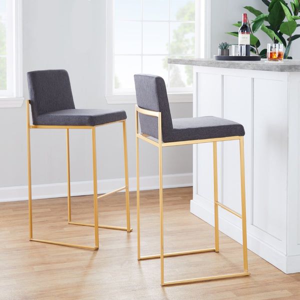 English Elm 30 Inch High Back Barstool Set of 3 with Padded Seat and Metallic Steel Frame Gold Charcoal B202P290871