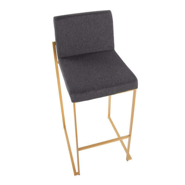 English Elm 30 Inch High Back Barstool Set of 3 with Padded Seat and Metallic Steel Frame Gold Charcoal B202P290871