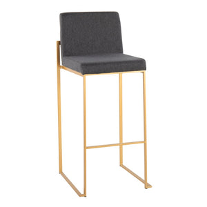English Elm 30 Inch High Back Barstool Set of 3 with Padded Seat and Metallic Steel Frame Gold Charcoal B202P290871