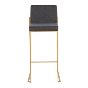 English Elm 30 Inch High Back Barstool Set of 3 with Padded Seat and Metallic Steel Frame Gold Charcoal B202P290871
