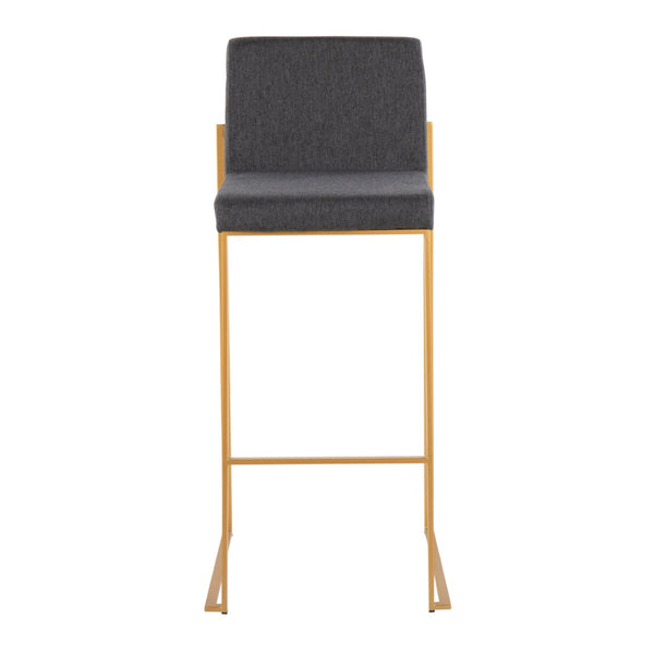 English Elm 30 Inch High Back Barstool Set of 3 with Padded Seat and Metallic Steel Frame Gold Charcoal B202P290871