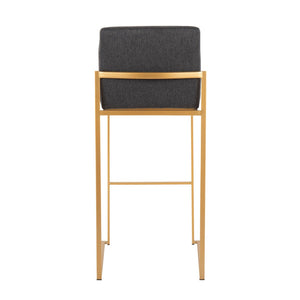 English Elm 30 Inch High Back Barstool Set of 3 with Padded Seat and Metallic Steel Frame Gold Charcoal B202P290871