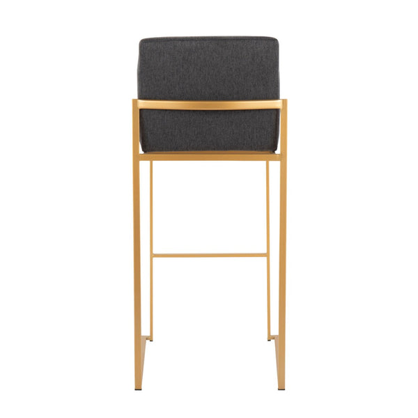 English Elm 30 Inch High Back Barstool Set of 3 with Padded Seat and Metallic Steel Frame Gold Charcoal B202P290871